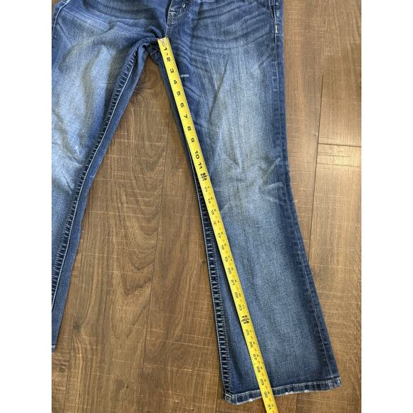 Miss Me Jeans Womens 31 Blue Signature Boot Fleur de Lis Rhinestone Embroidered - Picture 5 of 5